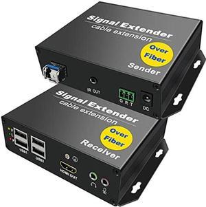 LornCeng 4K HDMI KVM Extender Over SM Fiber up to 20KM, KVM HDMI Extension Kit Over IP Zero Latency, 2000M Over MM Fiber, 4 Ports USB2.0, Support All System, IR Control, Bidirectional RS-232&Audio