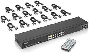 16 Port KVM Switch HDMI, MT-VIKI 4K@30Hz Rack Mount KVM HDMI Switch w/IR Remote & 16 HDMI Cables & USB Cables