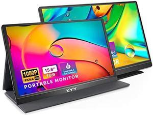 KYY 15.6'' Portable Monitor Bundle [K3-1 Black & K3-2 Black] 1080P FHD USB-C Laptop Monitor HDMI Computer Display HDR IPS Gaming Monitor w/Smart Cover & Dual Speakers, for Laptop PC Phone PS4 Xbox Swi