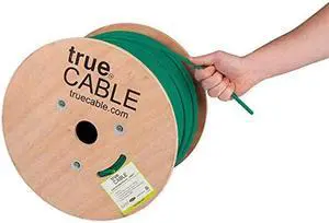 trueCABLE Cat6 Plenum Shielded (CMP), 1000ft, Green, 23AWG Solid Bare Copper, 550MHz, PoE++ (4PPoE), ETL Listed, Overall Foil Shield (FTP), Bulk Ethernet Cable