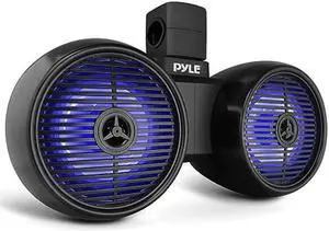 Pyle Dual Waterproof Off-Road Speakers - 6.5" 200W 2-Way Marine Wakeboard Tower Sound System w/LED Light, Full Range Outdoor Stereo Speaker for Car, ATV, UTV, Jeep, Boat, Includes Brackets (Black)