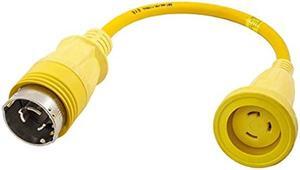 Hubbell Wiring Systems HBL61CM55 Molded Straight Adapter, 30A, 125V, 2P, 3W Twist-Lock Female end with 50A, 125V, 2P, 3W Twist-Lock Male end, Yellow