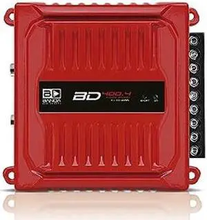 Banda Audioparts BD400.4RED Four Channel 4 x 100 Watt Rms Full Range Car Audio Amplfier 4 Ohms Bridged with Optional Use Low or High Pass Filters Red
