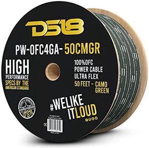 DS18 PW-OFC4GA-50CMGR 4-GA Ground Power Cable 50 Feet Camo Green - Ultra Flex 100% Oxygen Free Copper - Welding Battery Cable Wire, RV Automotive Wiring, Car Amp Audio Home Speaker Stereo