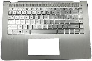 LTPRPTS Replacement Laptop Upper Case Palmrest Backlit Keyboard Assembly Part for HP Pavilion 14-BA 14T-BA 924115-001 Sliver