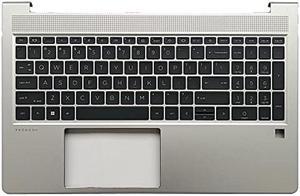 LTPRPTS Replacement Laptop Upper Case Palmrest Backlit Keyboard Assembly Part for HP ProBook 450 G8 455 G8 M21742-001 Silver