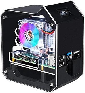 GeeekPi Raspberry Pi Mini Tower NAS Kit, Raspberry Pi ICE Tower Cooler with PWM RGB Fan, M.2 SATA SSD Expansion Board, GPIO 1 to 2 Expansion Board for Raspberry Pi 4 Model B
