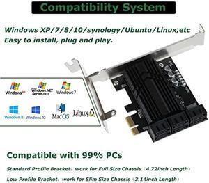 ASM1166 PCIe X1 SATA Card 6 Ports, Non Raid, Joylifeboard PCIE SATA III Controller Expansion Card 6 Gbps, Support 6 SATA 3.0 Devices, PCIe SATA Card with 6 SATA Cables+Thin Bracket