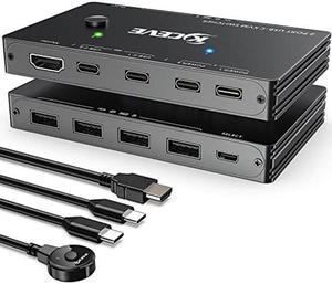 USB Type-C KVM Switch 4K@60Hz, 2 Computers Share 1 Monitor and 4 USB Devices, Compatible with Thunderbolt 3, with 87 W Power Delivery Option, Support HDMI+USB+Type-C 3.1 Input