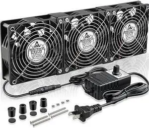 GDSTIME 3x 120mm Computer Fan with AC Plug,110V to 240V Variable Speed Controller High CFM 360mm Server Rack Fan for Window Exhaust Grow Tent Crawl Space Garage Ventilation Electronics Cabinet Cooling