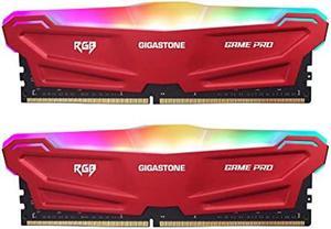 [(DDR4 RAM)]  Gigastone Red RGB Game PRO Desktop RAM 32GB (2x16GB) DDR4 32GB DDR4-3200MHz PC4-25600 CL16 1.35V 288 Pin Unbuffered Non ECC UDIMM for PC Gaming Desktop Memory Module (Desktop ONLY)