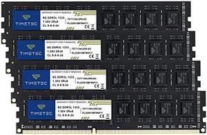 Timetec 32GB KIT(4x8GB) DDR3 / DDR3L 1333MHz PC3-10600 Non-ECC Unbuffered 1.5V / 1.35V CL9 2Rx8 Dual Rank 240 Pin UDIMM PC Desktop Computer Memory RAM Module Upgrade (32GB KIT(4x8GB))