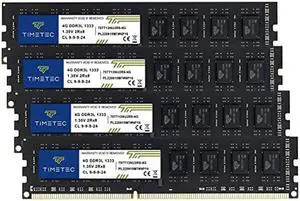 Timetec 16GB KIT(4x4GB) DDR3 / DDR3L 1333MHz PC3-10600 Non-ECC Unbuffered 1.5V / 1.35V CL9 2Rx8 Low Density Dual Rank 240 Pin UDIMM Desktop PC Computer Memory RAM Module Upgrade (16GB KIT(4x4GB))