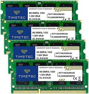 Timetec 32GB KIT(4x8GB) DDR3 / DDR3L 1333MHz PC3-10600 Non-ECC Unbuffered 1.5V / 1.35V CL9 2Rx8 Dual Rank 204 Pin SODIMM Laptop Notebook PC Computer Memory RAM Module Upgrade(32GB KIT(4x8GB))