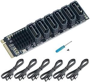 Trotwei Blue M.2 NVME M Key to SATA 6-Port Expansion Card Support RAID for Desktop PC Storage Expansion at 6Gbps Speed