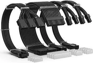 AsiaHorse 12VHPWR Cable Extension Kit, 16AWG 16Pin PSU Cable Extension Kit Soft Braided Sleeved Cables for 24pin ATX /4+4pin EPS /12+4pin, 30CM Length with Cable Combs (Black)