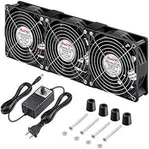 Wathai 120mm x 38mm 360mm Computer Fan with AC Plug, Powerful Exhaust Fan with Variable Speed Controller AC 110V 120V 240V for Windows Greenhouses Crawl Spaces Garages Cabinet CPU GPU PC Case Cooling