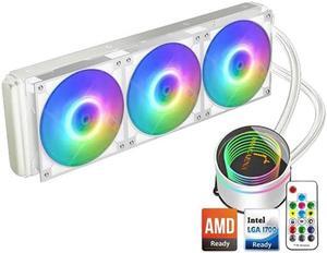 Dracaena AIO CPU Cooler, Color Change Remote, 360mm Radiator, ARGB PWM Fans Quiet Less Than 27DBA, Compatible with AMD AM5/AM4-Intel LGA 1700/1200/115X, Leakproof Technology, High Flow Pump, White