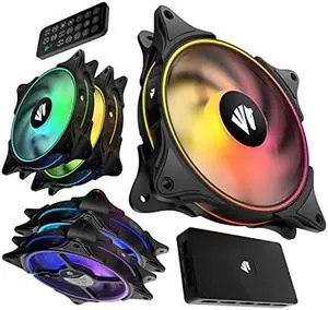 AsiaHorse FS-9002 Pro 120mm RGB Case Fan, 26 LED ARGB and Double LED Lingting Loops, 800-1800rpm Pwm Case Fan with 5V PWM Motherboard Sync/Analog Controller (5 Pack, Black)