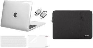 MOSISO Compatible with MacBook Air 13.6 inch Case 2022 2023 A2681 M2, Plastic Hard Case&Vertical Sleeve Bag with Pocket&Keyboard Skin&Screen Protector&Type C Adapter 2 Pack, Crystal Clear&Black
