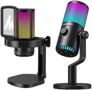 MAONO USB Gaming Microphone for PC, Condenser Mic with Noise Cancellation, Software, RGB Lights, Mute, Gain for Streaming, Recording, Podcast, Chat, GamerWave DM30 RGB DGM20