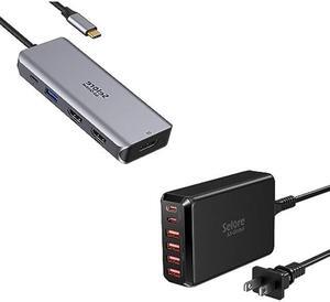 USB C Charging Station and 9 in 1 USB C Docking Station Dual Monitor, Multiple USB Charging hub Desktop Dual USB-C Wall Charger Adapter for iPhone 14 Pro Max/13, iPad Pro, Switch, Home, Office
