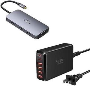 USB C Charging Station and 7 in 1 USB C to Dual HDMI Adapter, Multiple USB Charging hub Desktop Dual USB-C Wall Charger Adapter for iPhone 14 Pro Max/13, iPad Pro, Switch, Home, Office