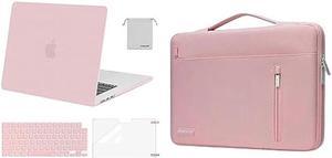 MOSISO Compatible with MacBook Air 15 inch Case 2023 A2941 M2, Plastic Hard Shell&360 Protective Horizontal Bag with Belt&Right Pocket&Keyboard Cover&Screen Protector&Storage Bag, Baby Pink&Pink