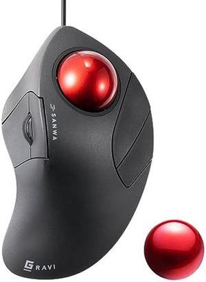 SANWA Wired Trackball Mouse GMATB137 + 44mm Replacement Ball Bundle Set, Programmable Rollerball Mouse, Silent Click, 600/800/1200/1600 Adjustable DPI, Compatible with MacBook, Laptop, Windows, macOS