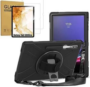 Bundle-Rugged Black Case and Screen Protector for Samsung Galaxy Tab S9 Plus/S8 Plus/S7 Plus/ S7 FE