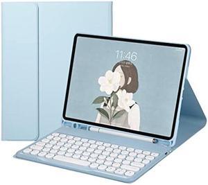 HENGHUI Keyboard Case for Galaxy Tab S9+ 12.4" Cute Round Key Color Keyboard Wireless Detachable BT Keyboard Cover with S Pen Holder (SkyBlue)