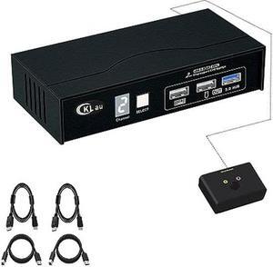 CKLau 8K60Hz 4K144Hz 2 Port USB 3.0 KVM Switch Displayport 1.4 with All Input Cables, Digital Display for Two Computers Sharing One Monitor