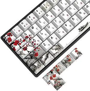 MOLGRIA Plum Blossoms Keycaps 80 Set, PBT Cherry Profile Key Caps with Japanese Character for 60/75 Percent Cherry MX Switch Mechanical Gaming Keyboard ANSI/ISO Layout