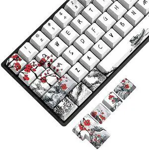 MOLGRIA Plum Blossoms Keycaps 80 Set, PBT Cherry Profile Key Caps Japanese Style for 60/75 Percent Cherry MX Switch Mechanical Gaming Keyboard ANSI/ISO Layout