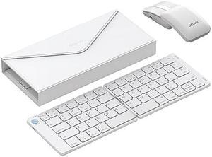DELUX Wireless Keyboard Mouse Combo with Protective Case, Foldable Bluetooth Keyboard, 2-in-1 Sliding Mouse with Remote Clicker and Laser Pointer