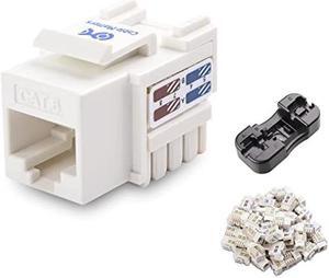 Cable Matters UL Listed 50-Pack RJ45 Keystone Jack, Cat6 Keystone Jacks in White and Keystone Punch-Down Stand