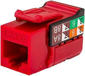 Vertical Cable Cat6 90 Degree Keystone Jack - Easily Snaps into Housing or Wall Plate - 25 Pack (Red)