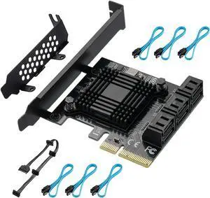 PCIE 4X SATA Card 6 Ports,with 6 SATA Cables and Low Profile Bracket, PCIE to SATA 3.0 6 Gbps Controller, PCIE to SATA Expansion Card,SATA Controller,SATA PCIE Card,ASM1166 Chips