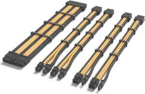 Sirlyr PSU Cables,PC Cable Extension Mod,Customized Pre-Install Cable Combs Power Supply Cable - 1x24Pin ATX / 2x8 (4+4) Pin EPS CPU / 2x8 (6+2) Gold- Plated Pin GPU Black Golden,5 Kits