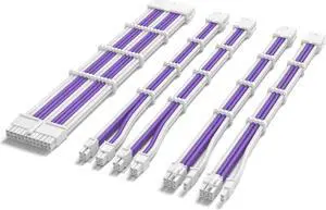 Sirlyr PSU Extension Cable Kit - Custom Sleeved Power Supply Mod for PC Build 16AWG 24Pin ATX/8 (4+4) Pin EPS CPU/8 (6+2) Pin PCI-E GPU PSU - White Purple 5 Kits