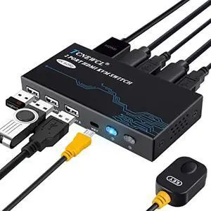 KVM Switch HDMI 4K@60Hz, KVM Switch for 2 Computers Share 1 Monitor and 3 USB Devices Keyboard Mouse Printer, Included 2 HDMI Cables and 2 USB Cables