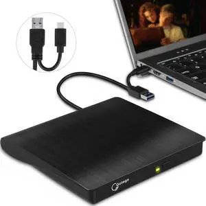 Gotega External DVD Drive USB 3.0 Type C USB C Portable CD/DVD +/-RW Disk Drive External DVD Player for Laptop CD/DVD ROM Burner Reader Compatible with Desktop PC Windows Linux OS Apple Mac