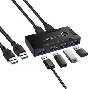 USB 3.0 Switch selector 2 Computers Share 4 USB Devices,2 in 4 Out USB 3.0 KVM Switch for Mouse Keyboard Printer Scanner and pc, One-Button USB Switcher and 2 Packs of USB Cables