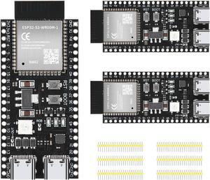 YEJMKJ 3pcs ESP32-S3-DevKitC-1-N8R2 Development Board ESP32 S3 WiFi + Bluetooth MCU Module, Dual Type-C ESP32-S3-WROOM-1 Cores Microcontroller Processor Integrates Complete Wi-Fi and BLE Functions