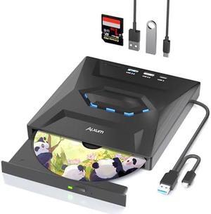 External CD/DVD Drive for Laptop - 5 in 1 USB CD Drive with SD/TF Card Slot USB 3.0 Type A/Type C DVD Player Portable External DVD Burner for Laptop Mac Os Vista Windows 11/10/8.1/8/7 Linux