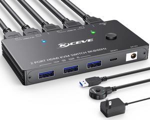8K KVM Switch HDMI 2 Port 8K@60Hz 4K@120Hz,MLEEDA HDMI KVM Switch for 2 Computers Share 1 Monitor and 3 USB 3.0 Devices,HDCP 2.3, HDR 10,with Wired Remote,12V Power Adapter and 2 USB3.0 Cables