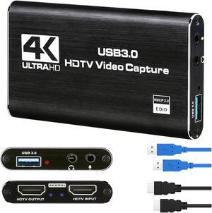 4K Audio Video Capture Card, USB 3.0 HDMI Video Capture Device, Full HD 1080P, 3.5mm TRS Audio Input, HDCP 2.2, for Game Recording, Live Streaming Broadcasting