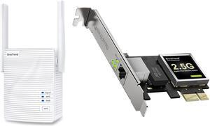 BrosTrend 2.5GB Network Card PCIe Network Adapter RJ45 NIC for Windows 11/10/8.1/8/7/XP Windows Server + AC1200 WiFi Extender Coverage Up to 1600 sq.ft. WiFi Extender Signal Booster for Home Dual Band