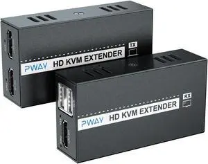 PWAYTEK HDMI KVM USB Ethernet Extender Over Cat5e/Cat6/Cat7/Cat8-164ft Long-Range Transmission, 1080p@60Hz Clarity, 3D HD Loop-Out, POC, Mouse & Keyboard Support - Ideal for Offices & Classrooms
