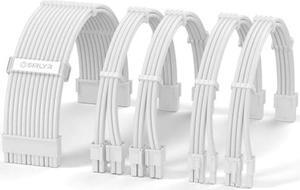 PSU Cable Extension,Full White PSU Cables - Easy Management Nylon Sleeved Power Supply Cable,1x24Pin ATX / 2x8 (4+4) Pin EPS / 2x8 (6+2) Gold- Plated Pin GPU,Build Full White PC Case,5 Kits